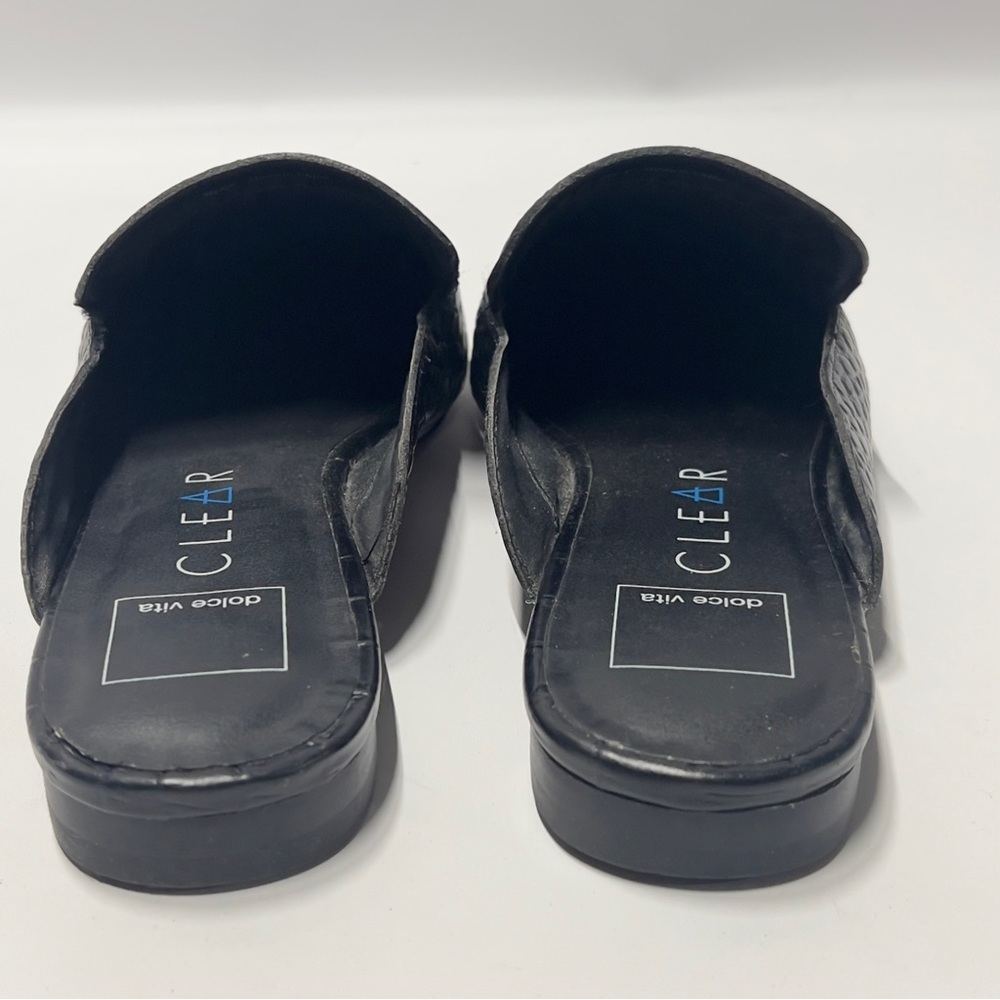DOLVE VITA Clear Women’s Size 8 Black Slip On Mules. Reptile pattern. Low Heel - Picture 5 of 8